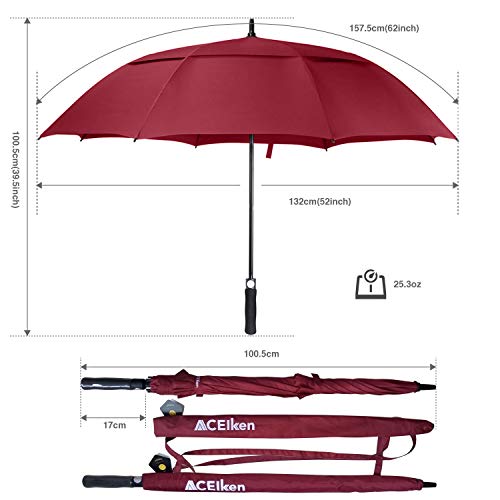 ACEIken Golf Umbrella Large 62 Inch Automatic Open Golf Umbrella Extra Large Oversize Double Canopy Vented Umbrella Windproof Waterproof for Men and Women