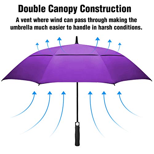 Parapluie de golf ACEIken grand 62 pouces Ouverture automatique Parapluie de golf extra large surdimensionné Double auvent ventilé Coupe-vent Imperméable pour hommes et femmes