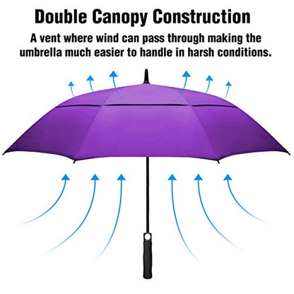 Parapluie de golf ACEIken grand 62 pouces Ouverture automatique Parapluie de golf extra large surdimensionné Double auvent ventilé Coupe-vent Imperméable pour hommes et femmes