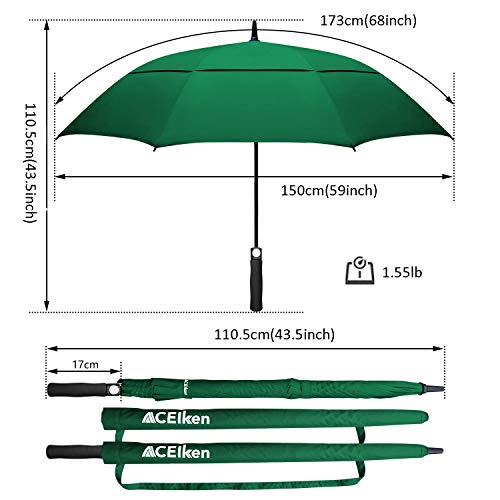 ACEIken Golfschirm, groß, 62 Zoll, automatisch öffnend, Golfschirm, extragroß, übergroß, doppeltes Dach, belüfteter Regenschirm, winddicht, wasserdicht, für Damen und Herren