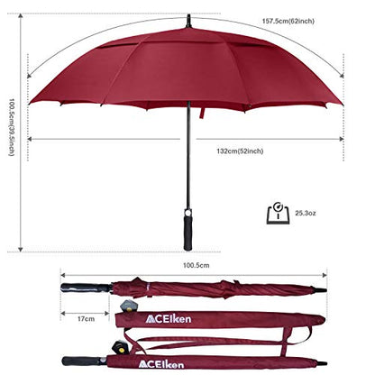 ACEIken Golf Umbrella Large 62 Inch Automatic Open Golf Umbrella Extra Large Oversize Double Canopy Vented Umbrella Windproof Waterproof for Men and Women