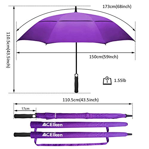 Parapluie de golf ACEIken grand 62 pouces Ouverture automatique Parapluie de golf extra large surdimensionné Double auvent ventilé Coupe-vent Imperméable pour hommes et femmes