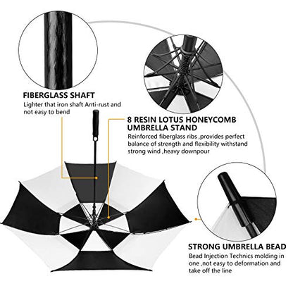 ACEIken Golf Umbrella Large 62 Inch Automatic Open Golf Umbrella Extra Large Oversize Double Canopy Vented Umbrella Windproof Waterproof for Men and Women