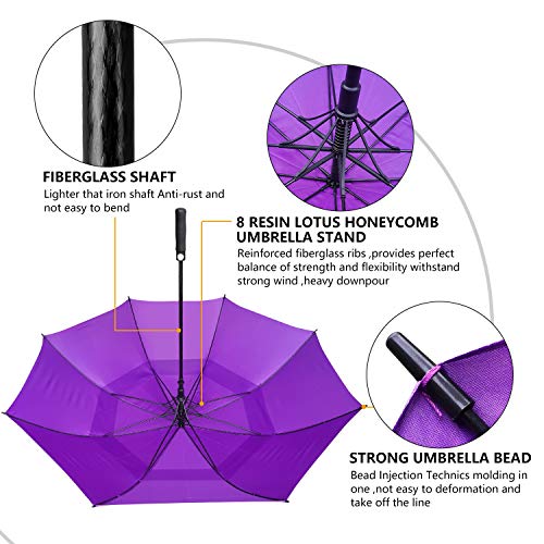 Parapluie de golf ACEIken grand 62 pouces Ouverture automatique Parapluie de golf extra large surdimensionné Double auvent ventilé Coupe-vent Imperméable pour hommes et femmes