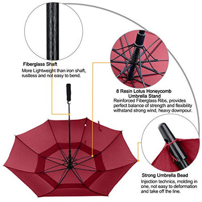 ACEIken Golf Umbrella Large 62 Inch Automatic Open Golf Umbrella Extra Large Oversize Double Canopy Vented Umbrella Windproof Waterproof for Men and Women