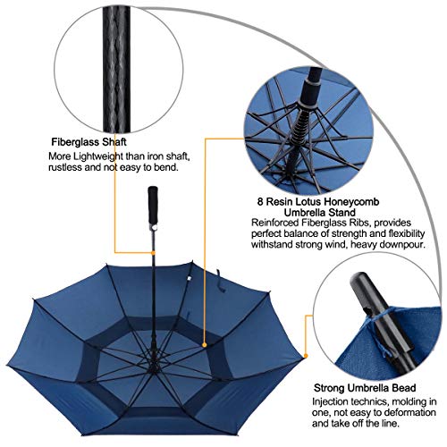 ACEIken Golf Umbrella Large 68 Inch Automatic Open Golf Umbrella Extra Large Oversize Double Canopy Vented Umbrella Windproof Waterproof for Men and Women